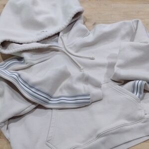 TNA hoodie In Oatmeal With Grey And White Stripes On Arms Size S